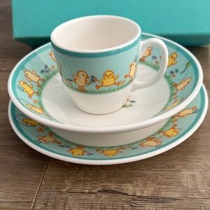 Tiffany & Co. Aqua and Yellow Chick-Print Porcelain Tea Set